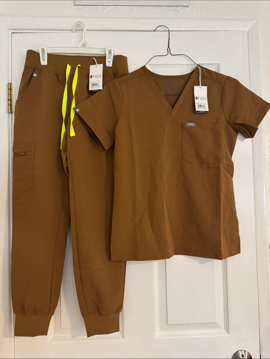 Figs Other - Figs Brown Scrub Set with Neon Yellow Drawstrings